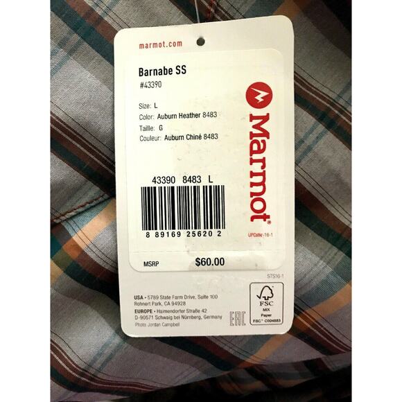 Marmot Barnabe Mens Large Auburn Heather Plaid Short Sleeve Shirt MSRP $60 - Picture 4 of 7